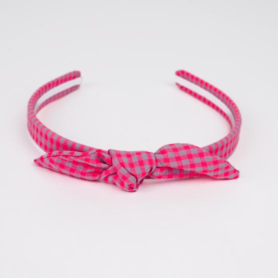 bow headband neon pink gingham