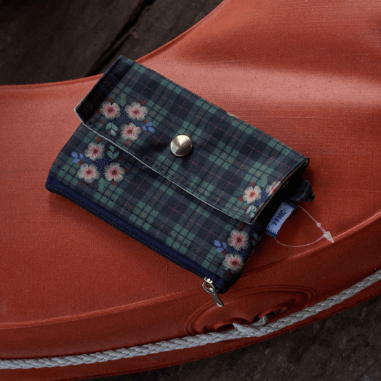 Mini coin purse pouch tartan fleuri