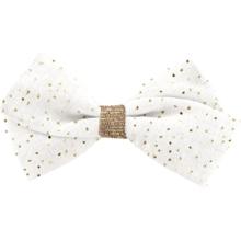 Double cross bow hair slide small white sequined