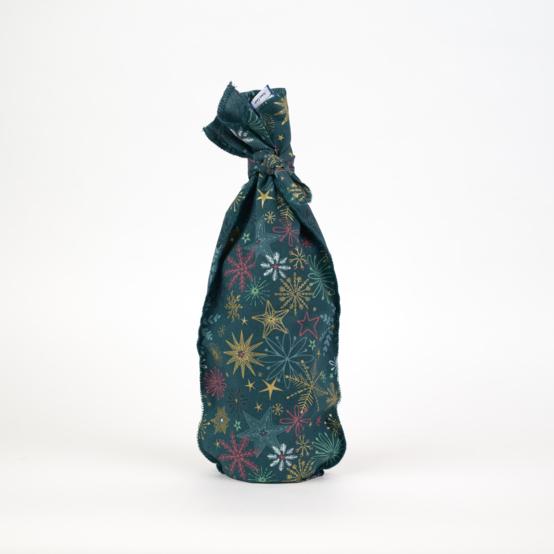 Fuboshiki - Fabric gift pouch for bottles ex2556 christmas star gold green blue