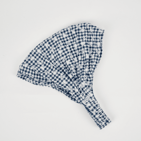 Headscarf headband- Adult size navy embroidered gingham