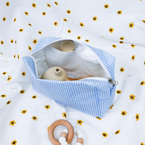 Rectangular toiletry bag sky blue gingham