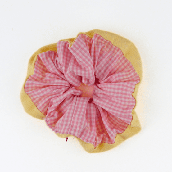 Large Two-Tone Scrunchie vichy rose - oxford jaune