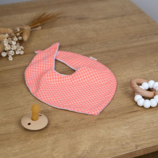 bandana bib neon orange gingham
