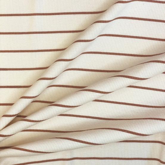 Jersey fabric ribbed caramel stripes