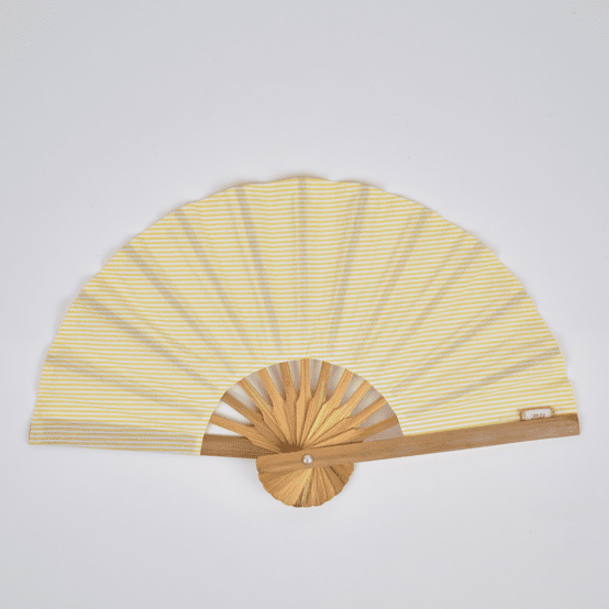 Hand-held fan yellow stripes
