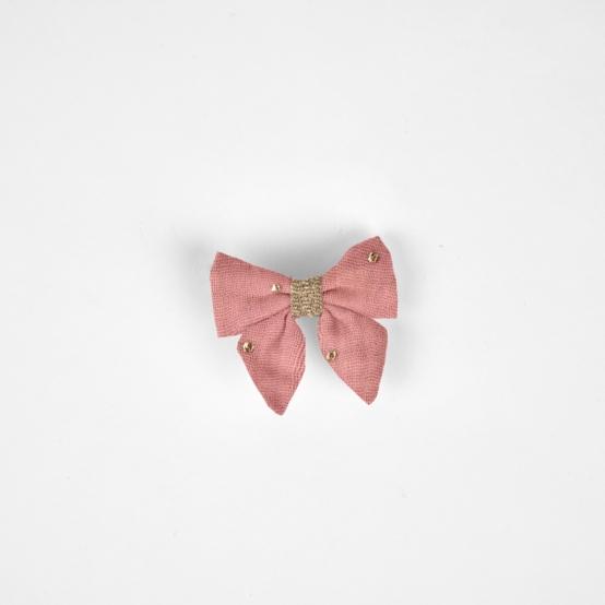 Mini bow tie clip gaze pois or rose thé