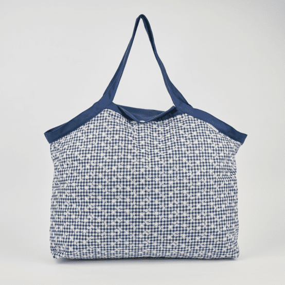 Tote bag with a zip navy embroidered gingham