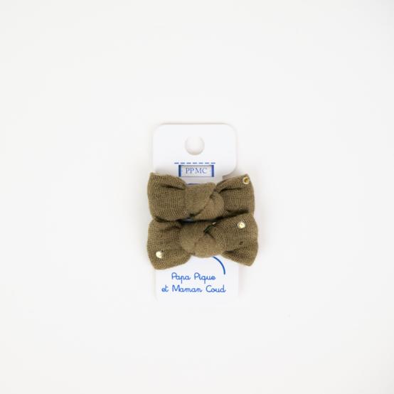 Small bows hair clips gaze pois or kaki