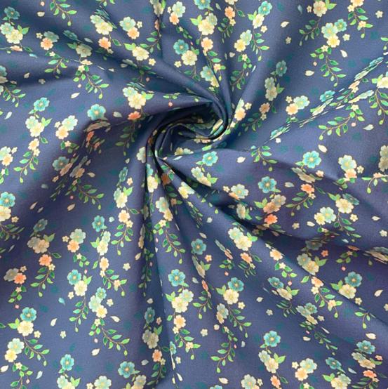 Cotton fabric ex2446 blue retro bouquet