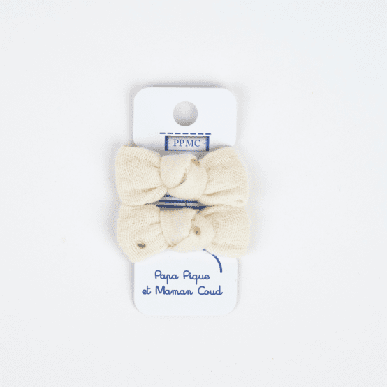 Small bows hair clips gaze pois or écru
