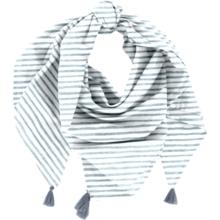 Pom pom scarf striped blue gray glitter
