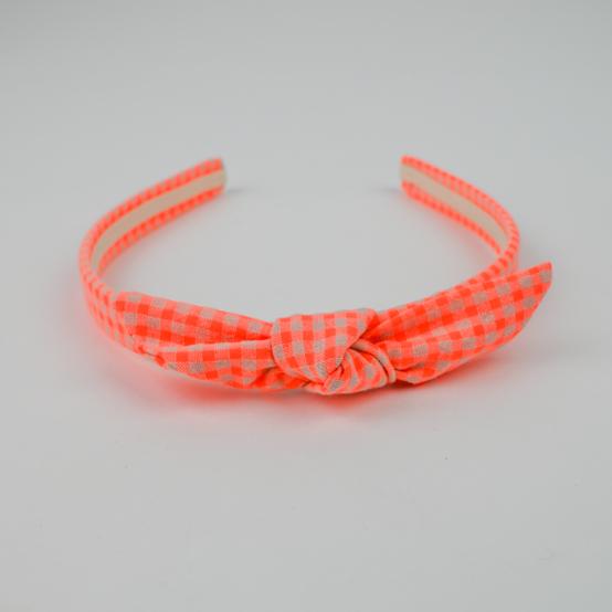 bow headband neon orange gingham