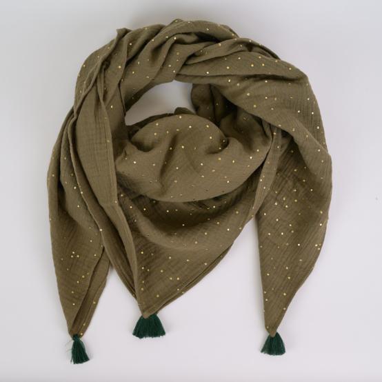 Pom pom scarf gaze pois or kaki