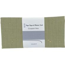 Coupon tissu 50 cm almond green with golden dots gauze