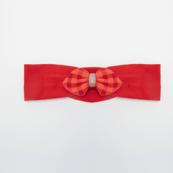 Jersey knit baby headband coral red gingham