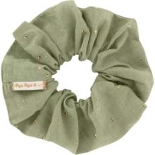 Scrunchie almond green with golden dots gauze