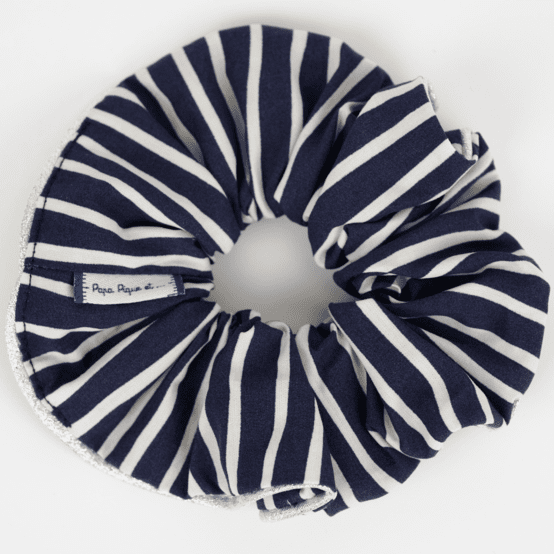 Large Piping Scrunchie striped  ivory navy