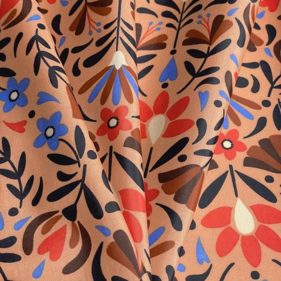 Coated fabric ex2574 caramel vintage flower