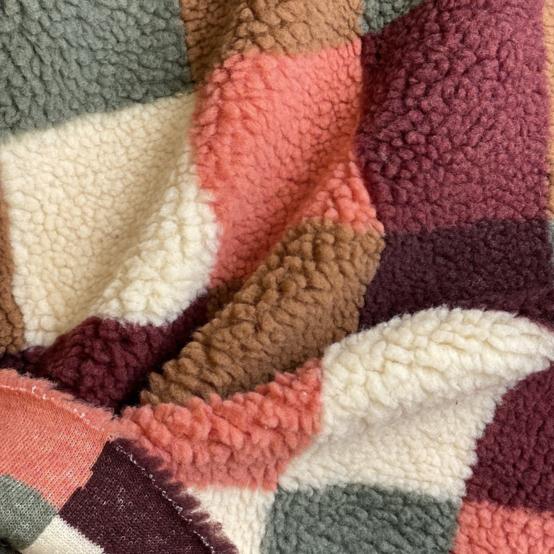 Moumoute fabrics ex2658 brick sherpa checkerboard