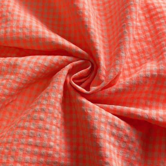 Cotton fabric neon orange gingham