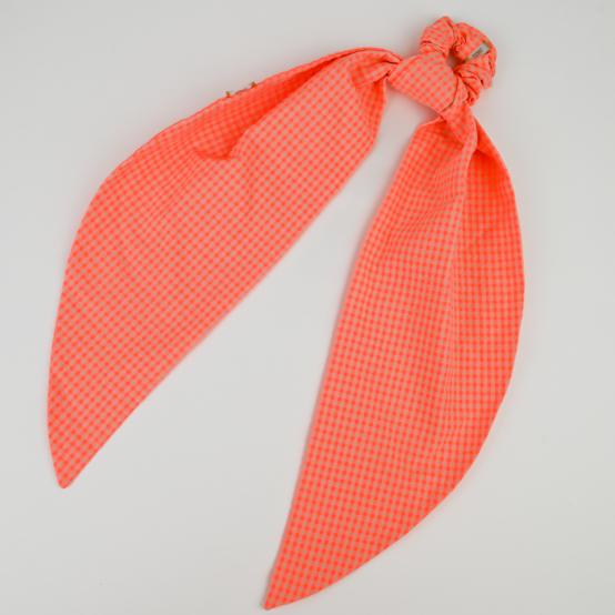 Long tail scrunchie neon orange gingham