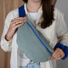 Banana bag velours côtelé vert lagon