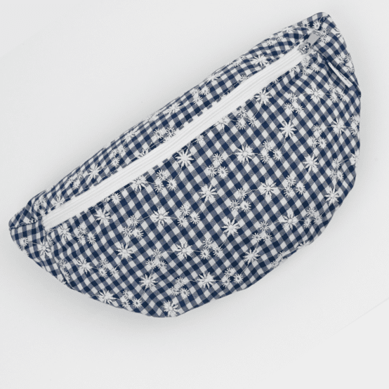 Small banana bag navy embroidered gingham