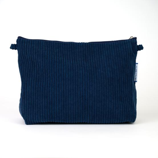 Cosmetic bag with flap large navy orduroy 