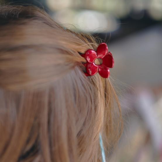 Small Flower Hair Clip glossy red