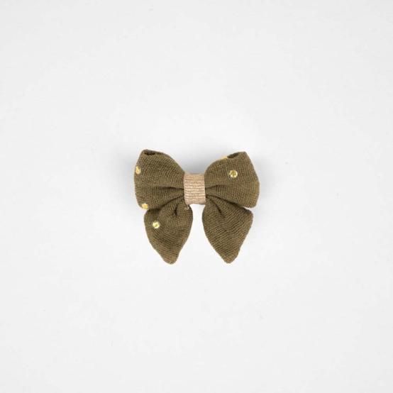 Mini bow tie clip gaze pois or kaki