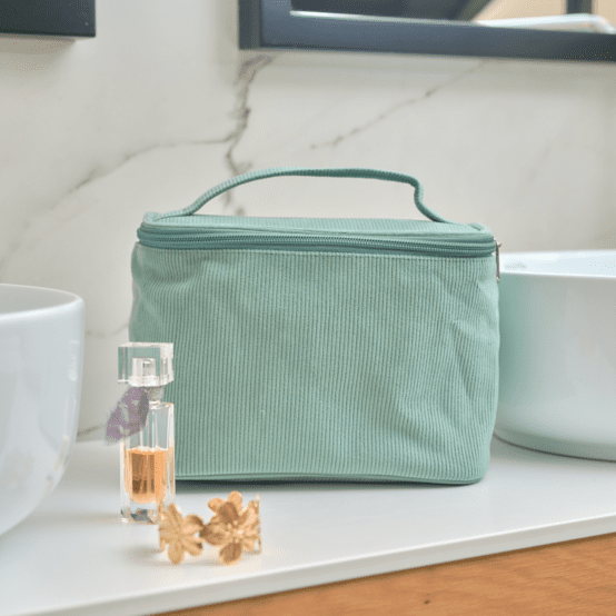 Large vanity velours côtelé vert lagon