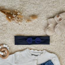 Jersey knit baby headband blue english embroidery