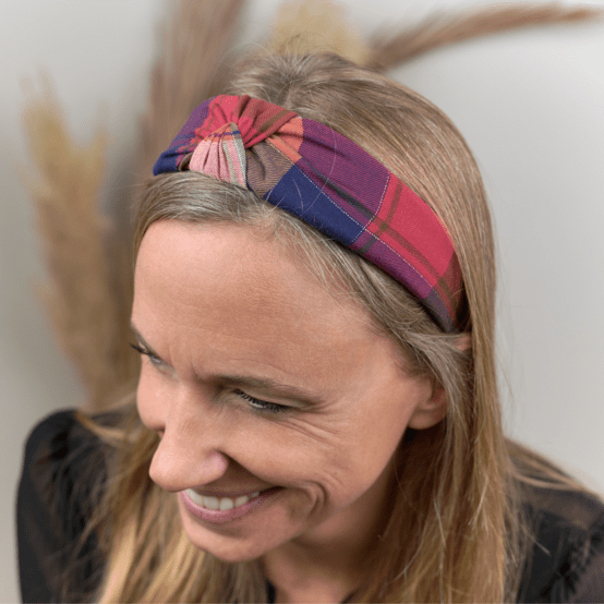 Large Crossed Headband ruby lurex tartan