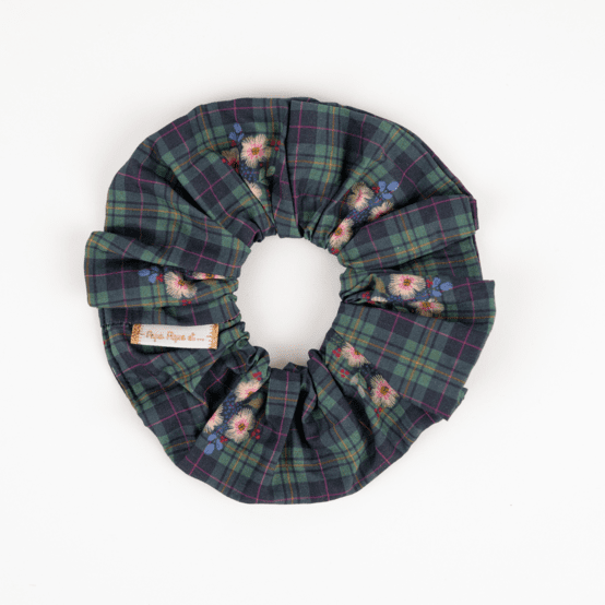 Scrunchie tartan fleuri