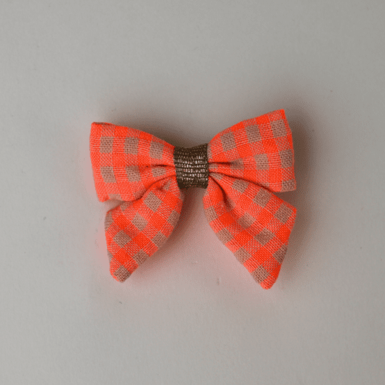 Mini bow tie clip neon orange gingham