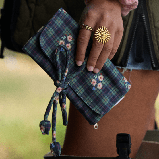 Jewelry pouch tartan fleuri
