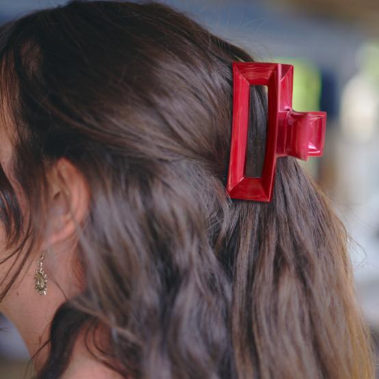 Large Rectangular Hair Clip glossy red
