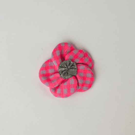 Mini Flower petal hair slide neon pink gingham