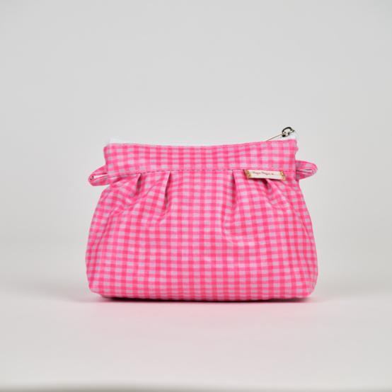 Mini Pleated clutch bag neon pink gingham