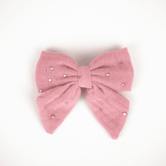 Bow tie hair slide gaze pois or rose thé