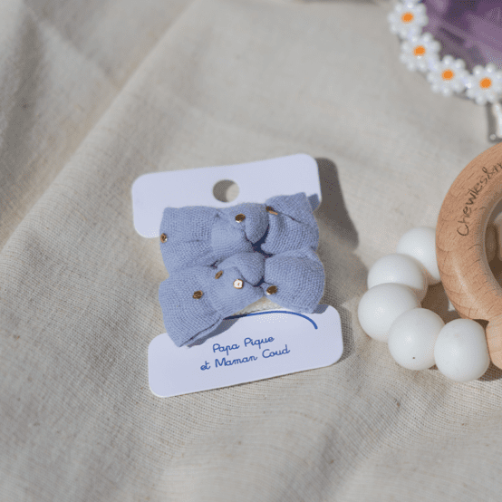 Small bows hair clips gaze pois or bleu baltique