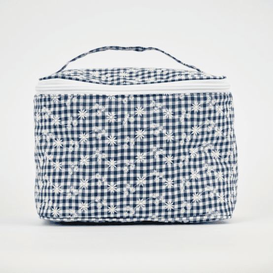 Large vanity navy embroidered gingham