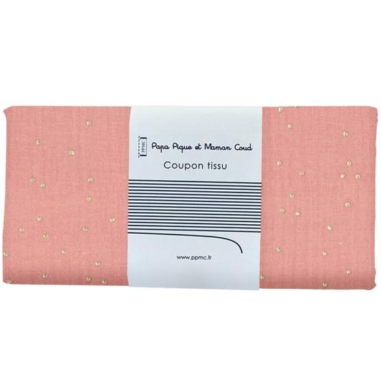 1 m fabric coupon gaze pois or rose thé