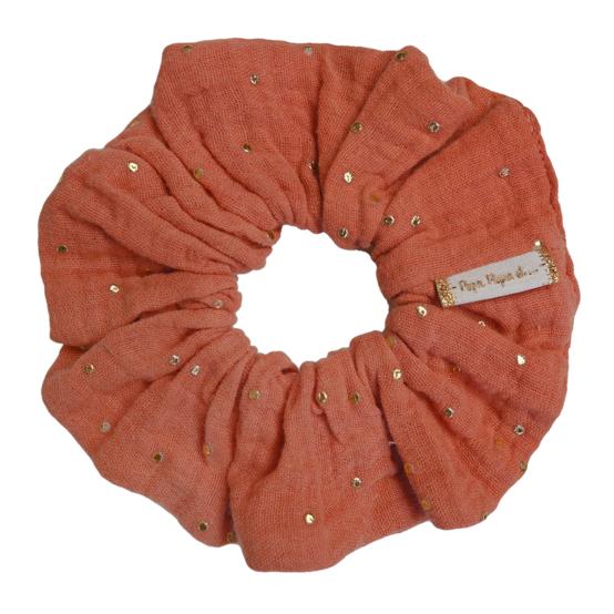 Scrunchie gaze pois or rose blush