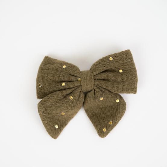 Bow tie hair slide gaze pois or kaki