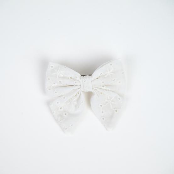Bow tie hair slide starry white english embroidery 