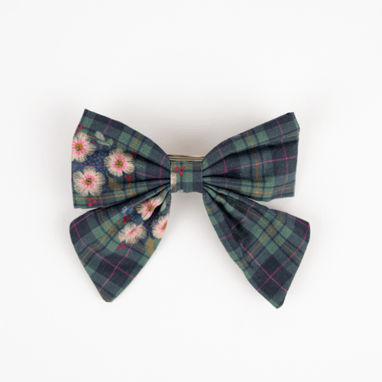 Bow tie hair slide tartan fleuri