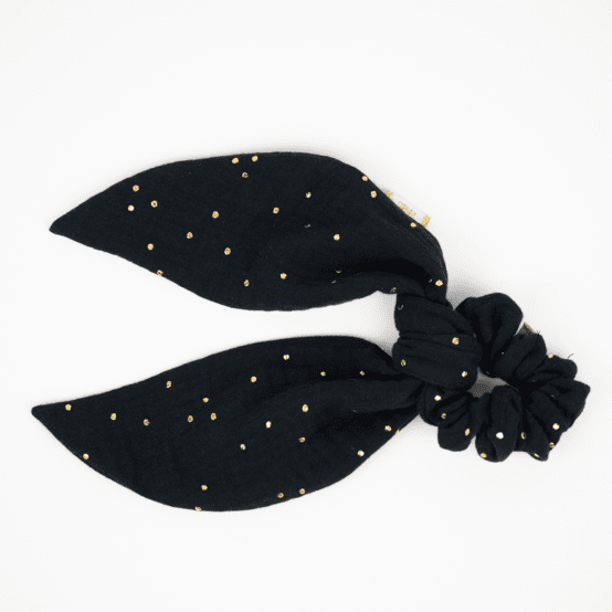 Short tail scrunchie gaze pois or noir