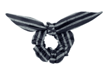 Bunny ear Scrunchie striped silver dark blue